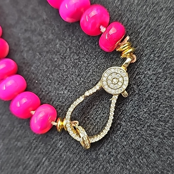 GENUINE RARE HANDSTRUNG BRIGHT PINK OPAL & DIAMOND PAVE 18" NECKLACE - Picture 10 of 15